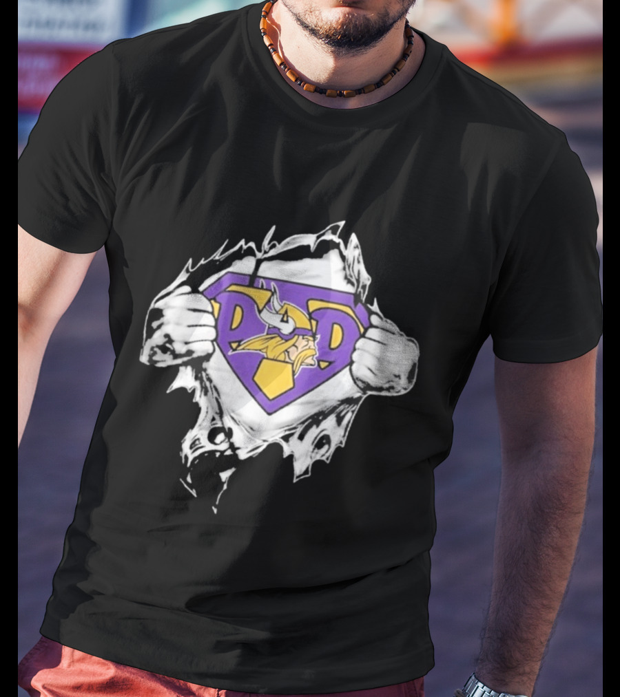 Minnesota Vikings Super Dad Purple Yellow Ripped Chest T-Shirt