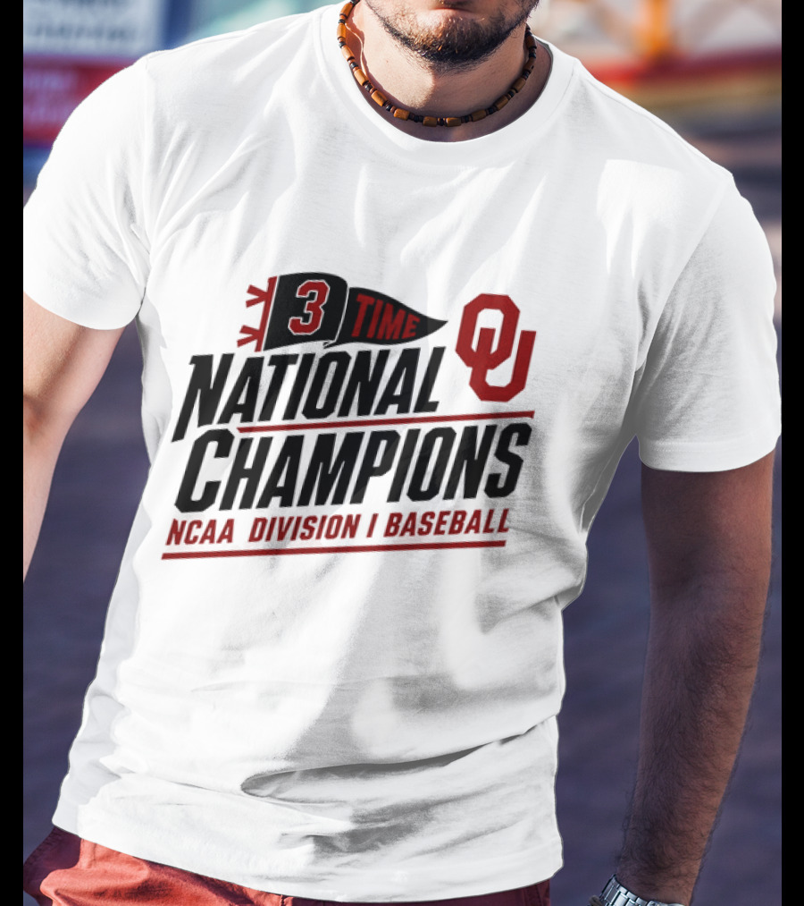 3 Time National Champions OU NCAA Division I Baseball T-Shirt