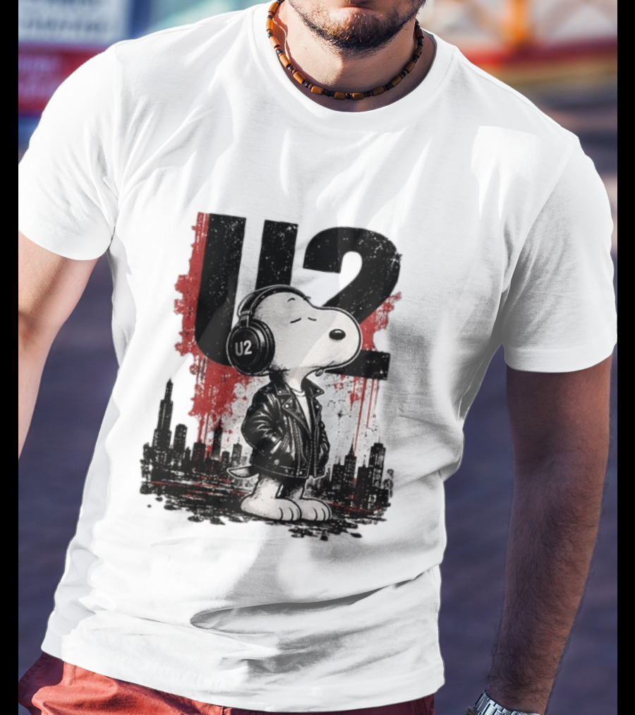 Snoopy U2 On Sky One Dream One Fearless Heart Urban Skyline T-Shirt