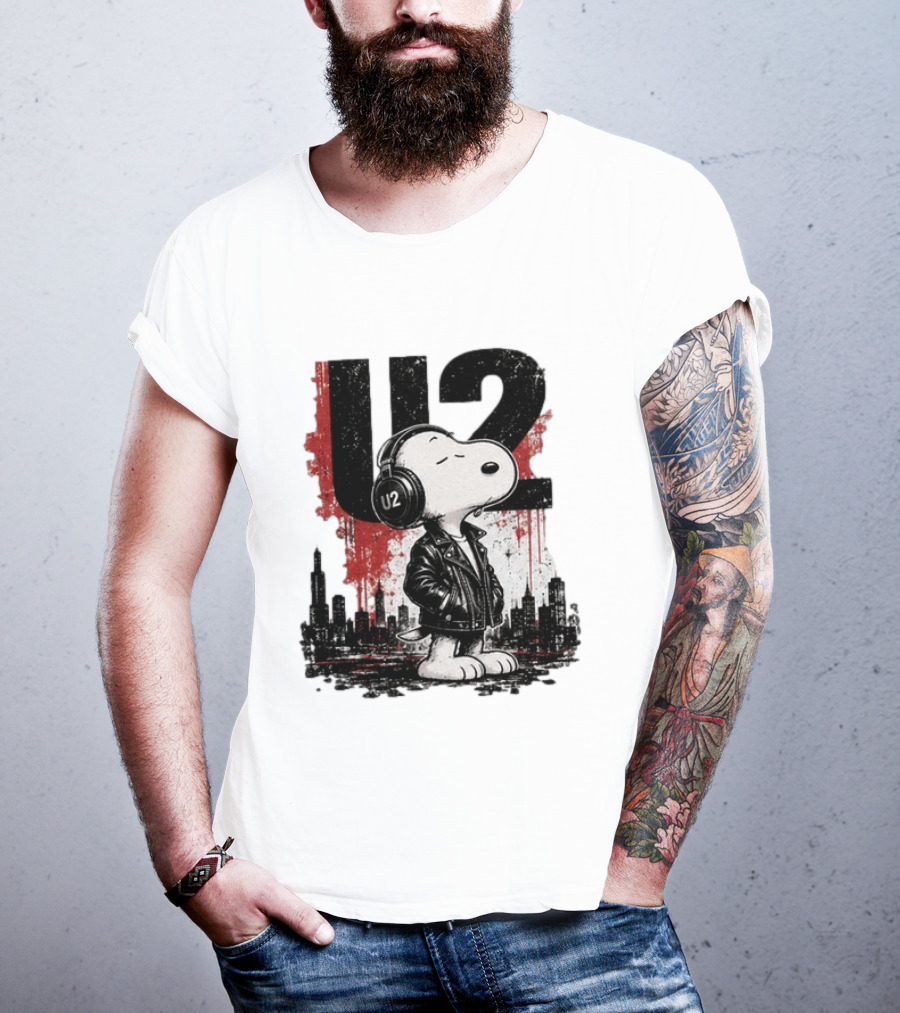 Snoopy U2 On Sky One Dream One Fearless Heart Urban Skyline T-Shirt