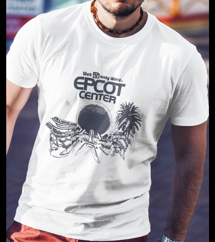 Walt Disney Productions Epcot Center Spaceship Earth And Future World Palm Trees T-Shirt