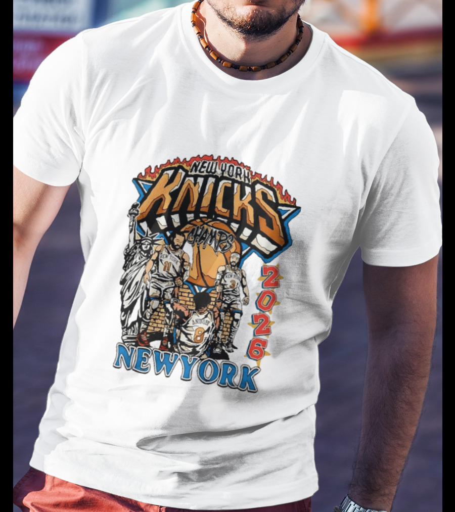 New York Knicks 2026 Champs Jalen Brunson OG Anunoby Josh Hart Statue Of Liberty T-Shirt