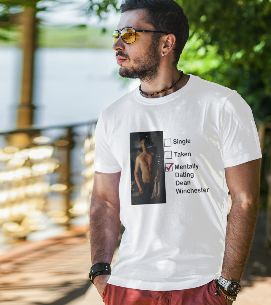 Jensen Ackles Less Mentally Dating Dean Winchester Single Taken Checked T-Shirt