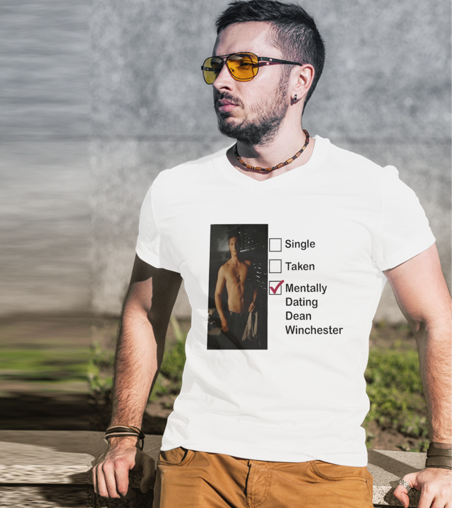 Jensen Ackles Less Mentally Dating Dean Winchester Single Taken Checked T-Shirt