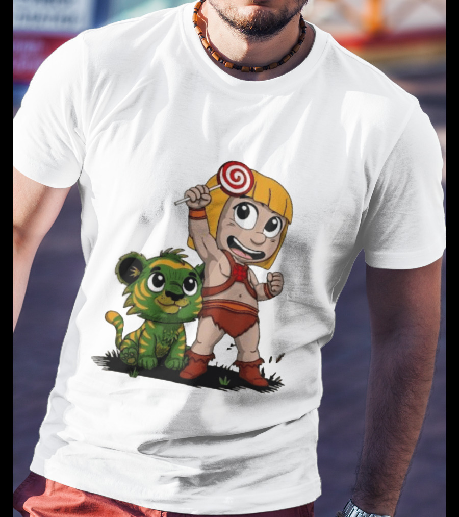 Master Of Kindergarten He Man Chibi With Tiger And Lollipop T-Shirt