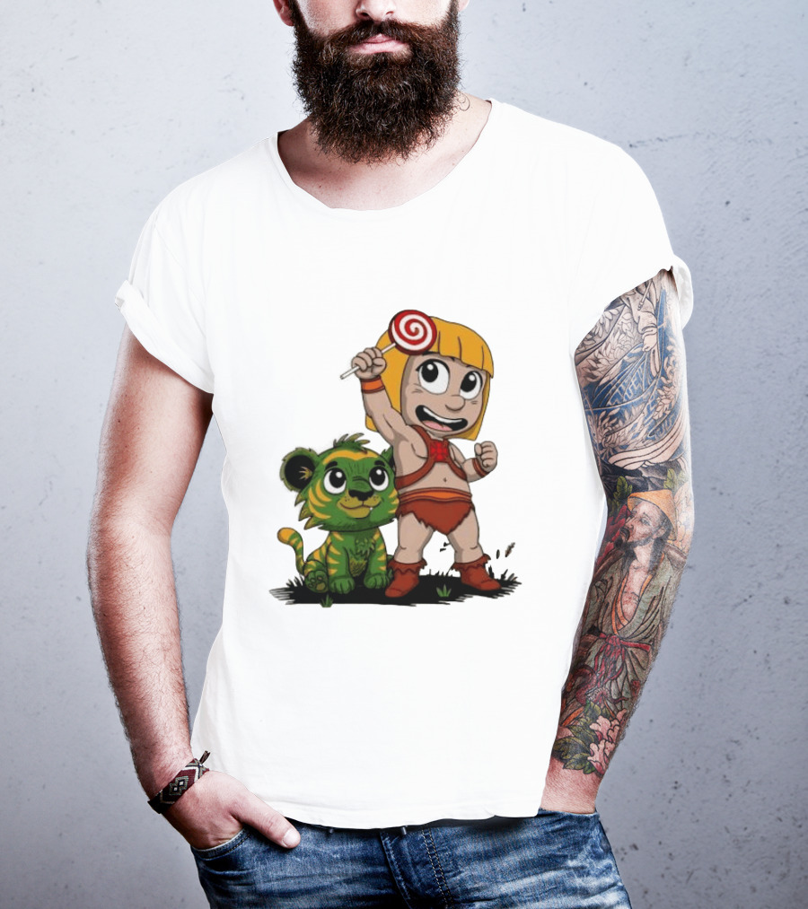 Master Of Kindergarten He Man Chibi With Tiger And Lollipop T-Shirt