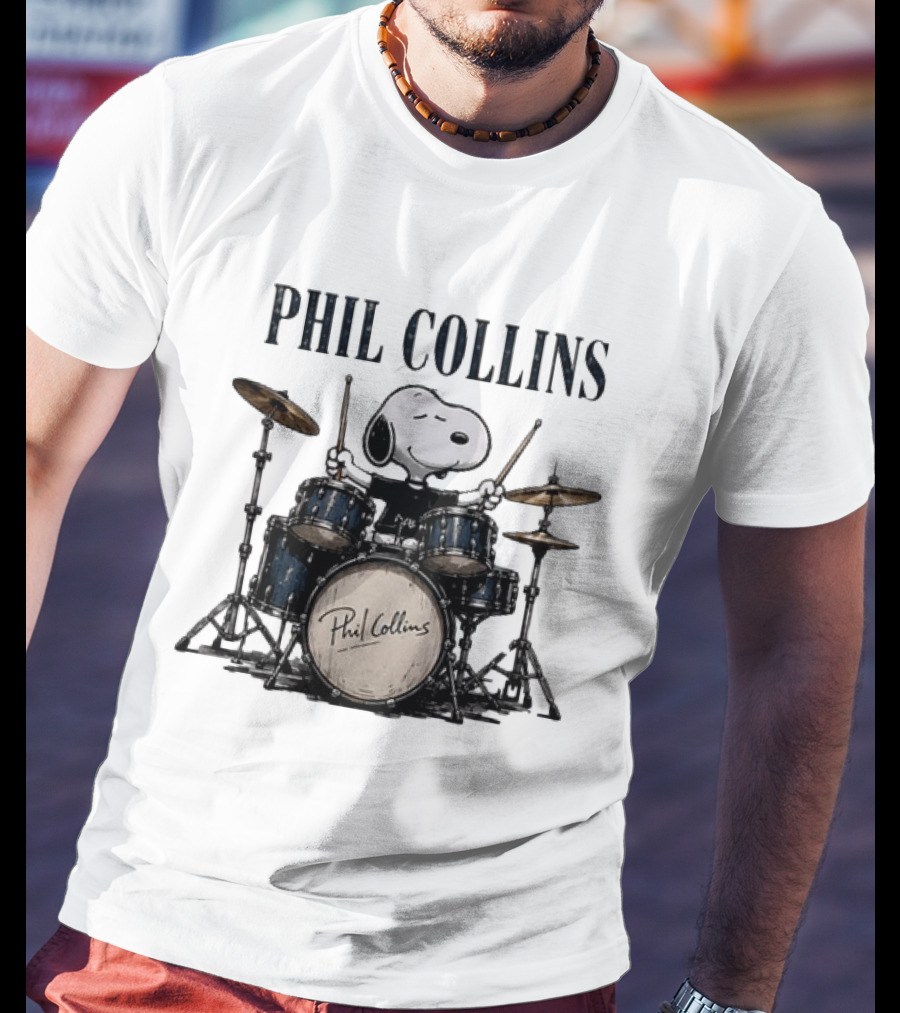 Snoopy Playing Drums Phil Collins Feel The Rhythm Trust The Heart Let It Flow T-Shirt