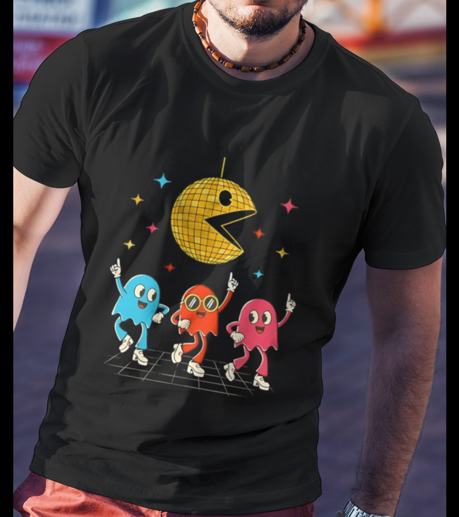 Pac Man Disco Ball And Ghosts Dance Arcade Party T-Shirt