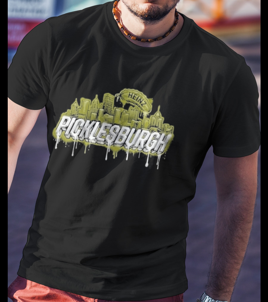 Picklesburgh Pittsburgh Skyline Graffiti With Pickle Balloon T-Shirt