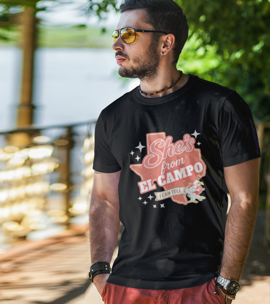She's From El Campo I Can Tell Texas Outline Football T-Shirt