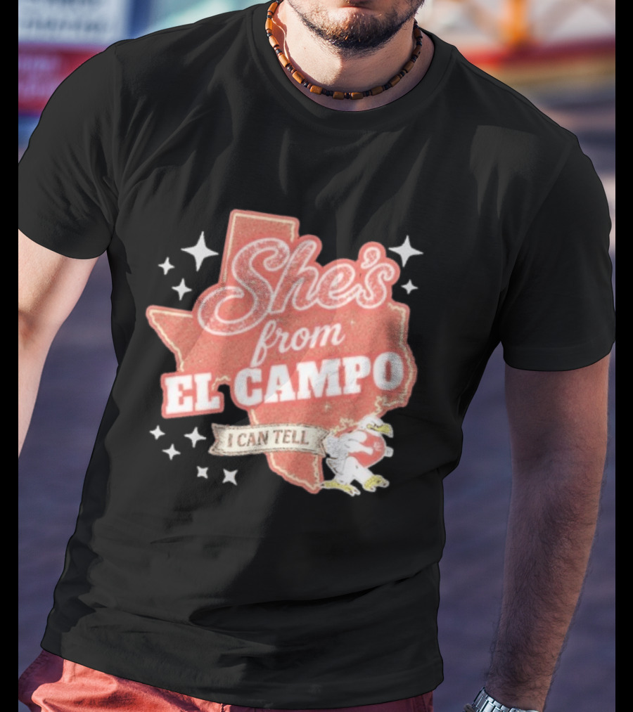 She's From El Campo I Can Tell Texas Outline Football T-Shirt