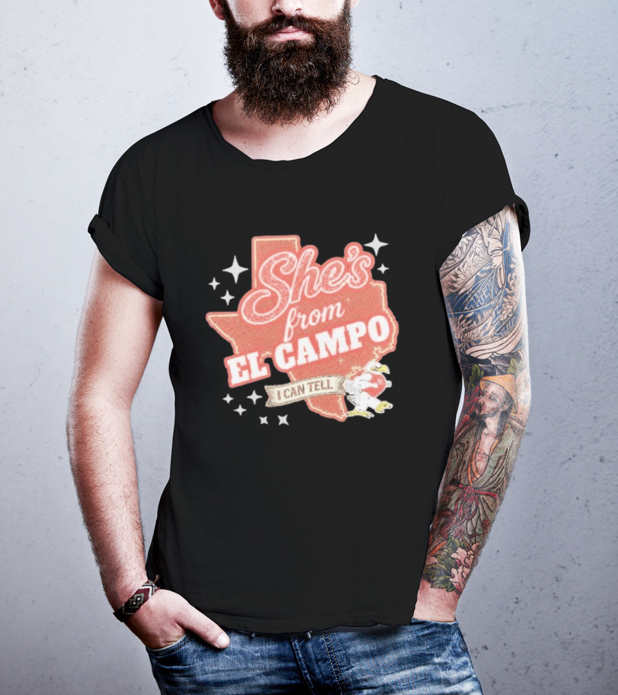 She's From El Campo I Can Tell Texas Outline Football T-Shirt