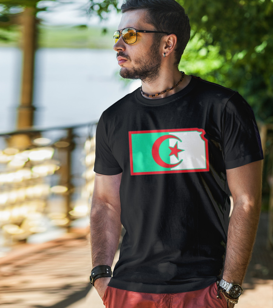 Lawrence Kansas Algeria Flag Map T-Shirt