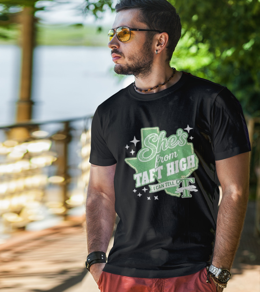 She's From Taft High I Can Tell With Stars And Sparkle Texas Map T-Shirt