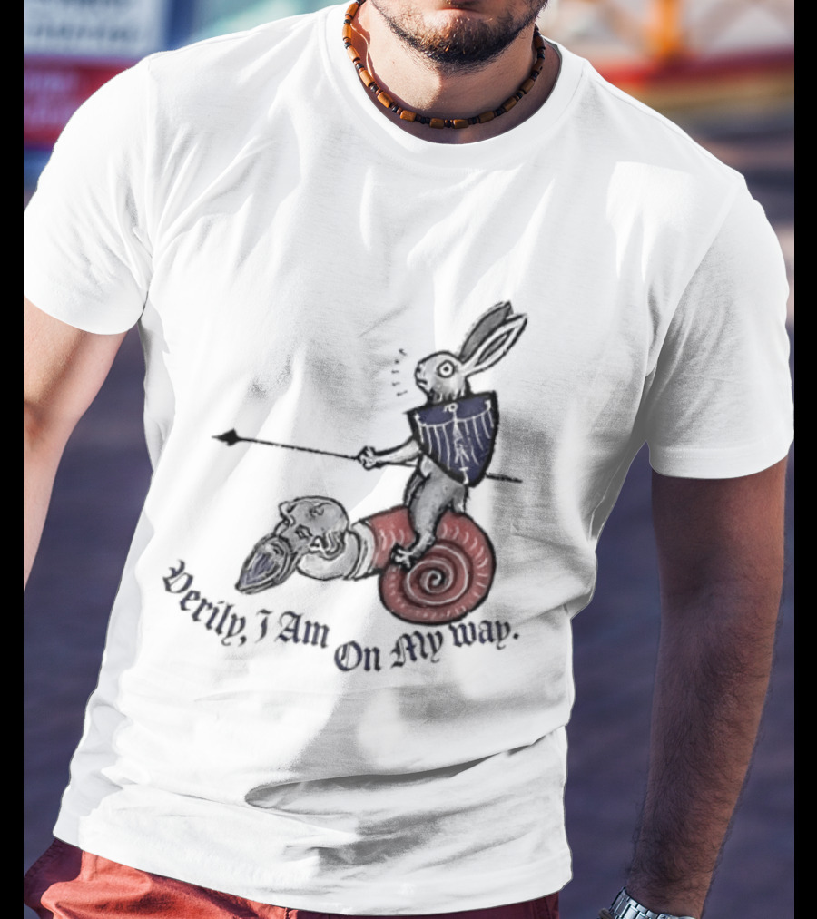 Verily I Am On My Way Knighted Rabbit Snail Medieval Marginalia T-Shirt