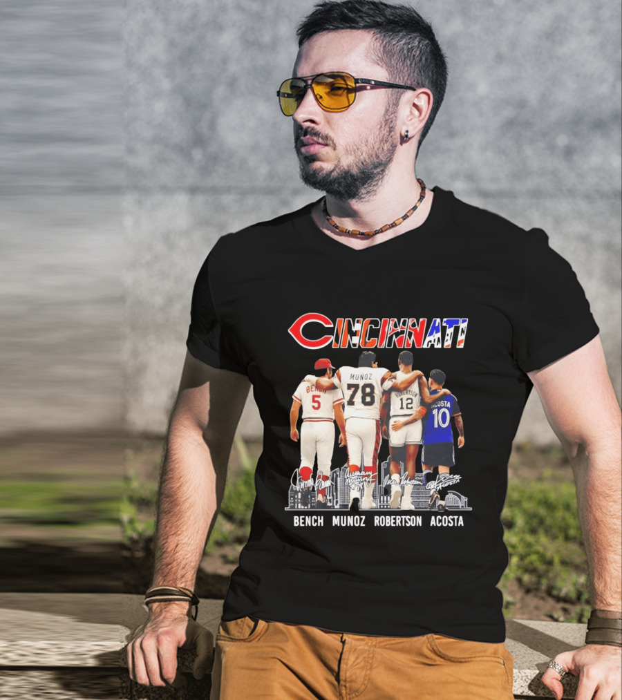 Cincinnati Icons Bench Munoz Robertson Acosta Sports Legends T-Shirt
