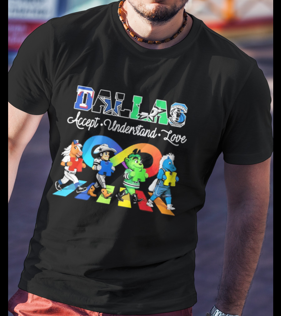 Dallas Accept Understand Love Autism Awareness Mascots Puzzle Pieces T-Shirt