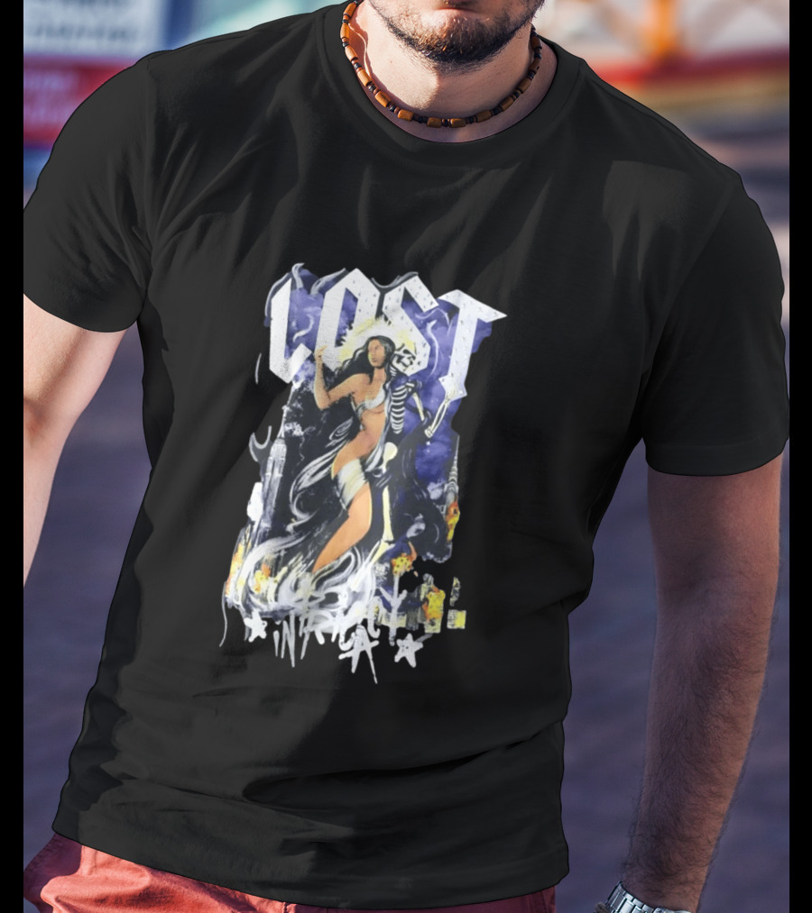 Lost Goddess Skeleton Embrace With City Skyline T-Shirt