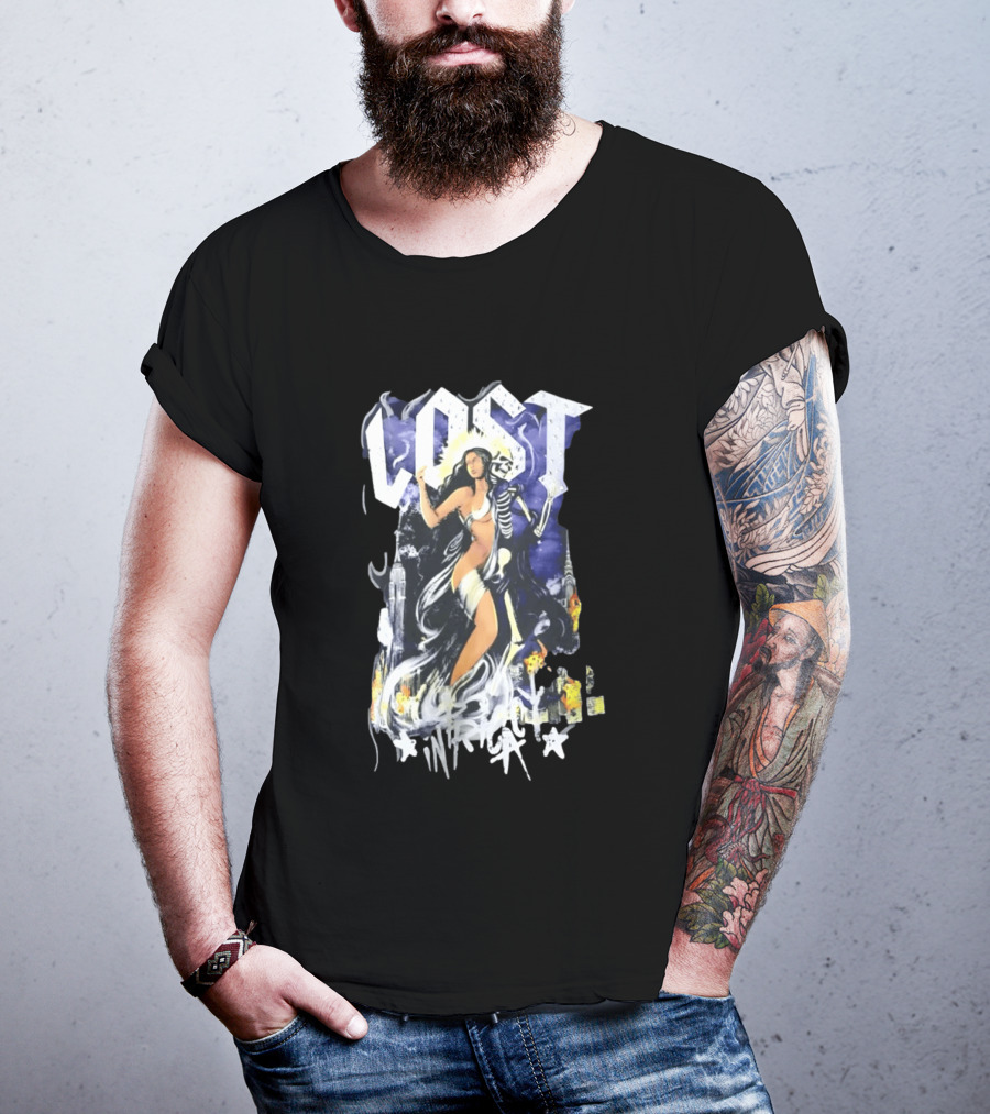 Lost Goddess Skeleton Embrace With City Skyline T-Shirt