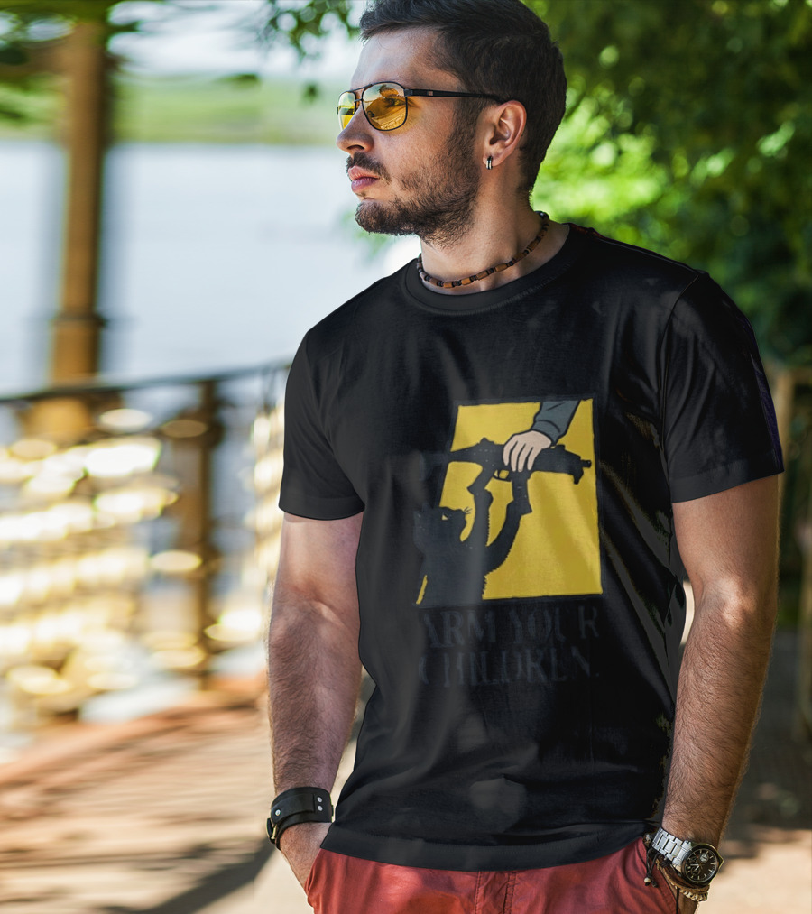 Arm Your Children Black Cat Gun T-Shirt