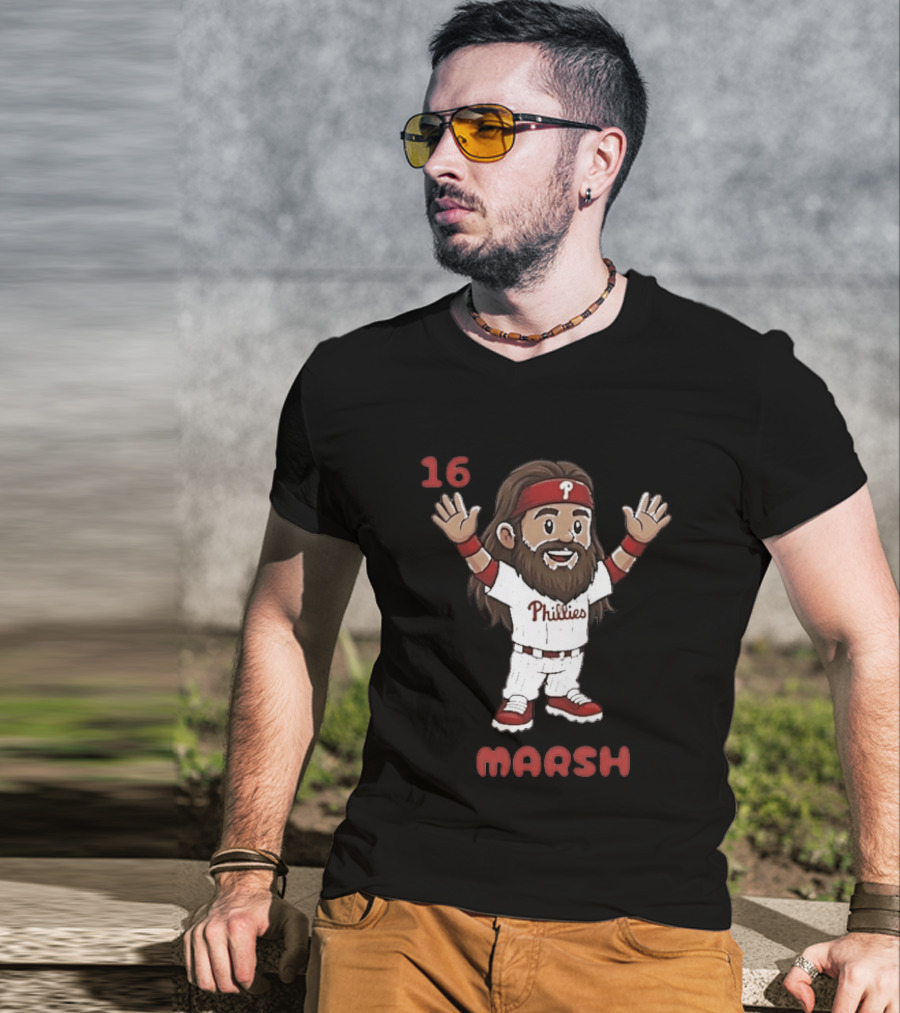 Philadelphia Phillies Brandon Marsh 16 Cartoon MLB 2026 T-Shirt