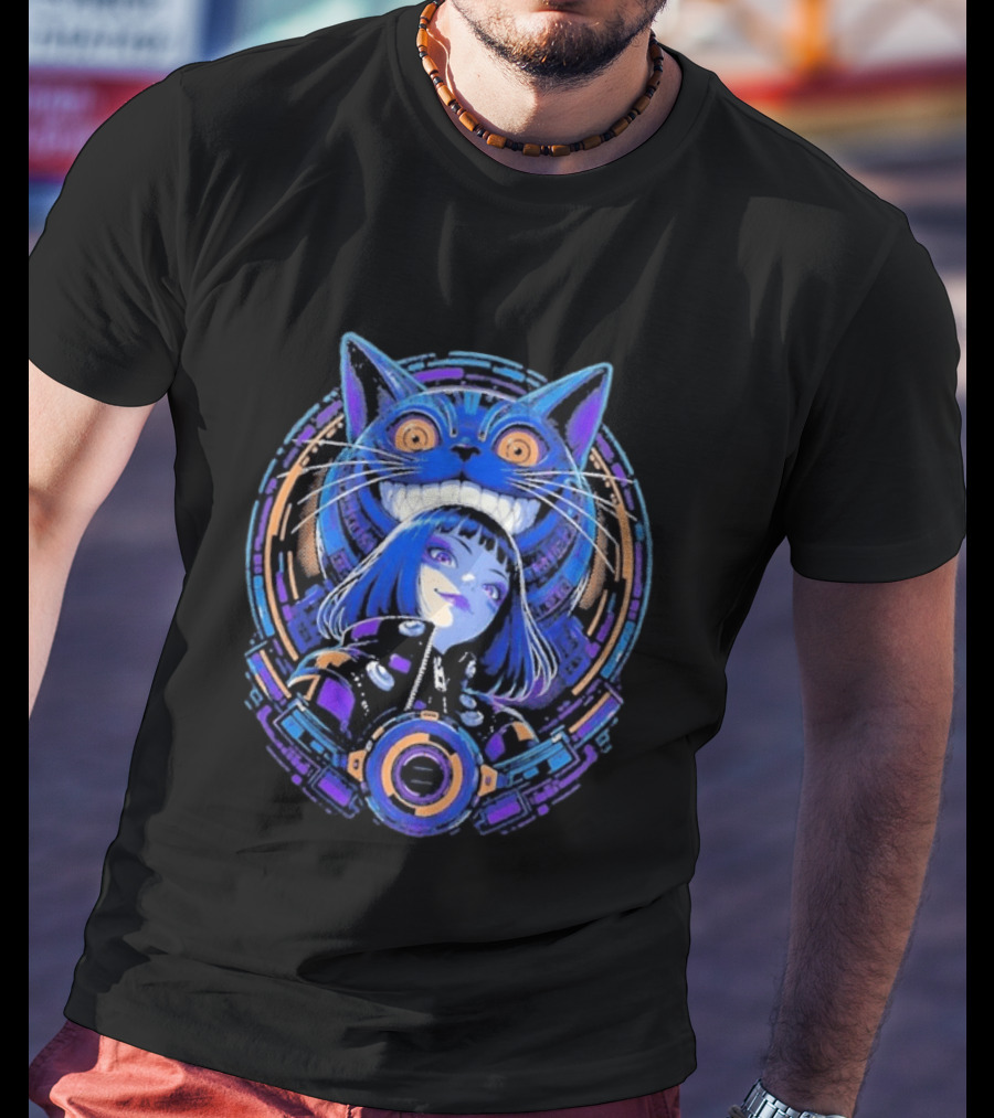 Cyberpunk Cat Girl Futuristic Anime T-Shirt