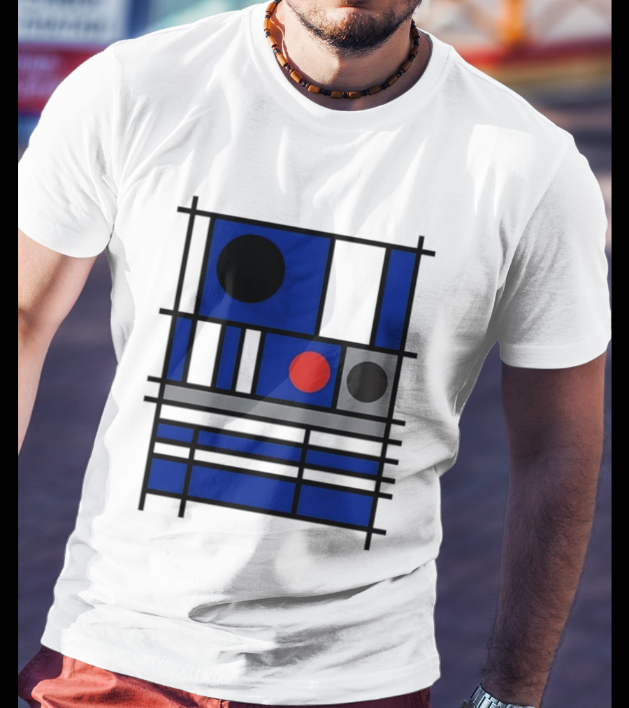 Geometric Shapes Blue Black Red Circles Squares Lines T-Shirt