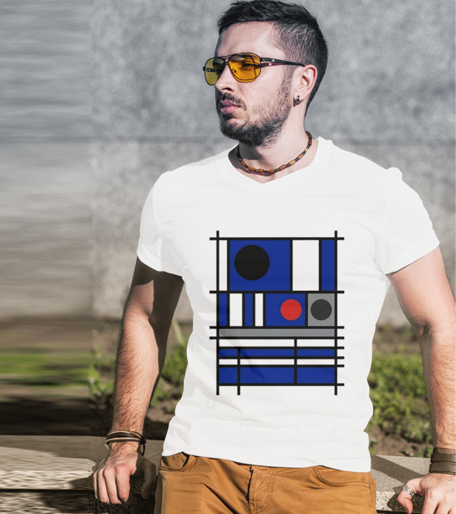 Geometric Shapes Blue Black Red Circles Squares Lines T-Shirt