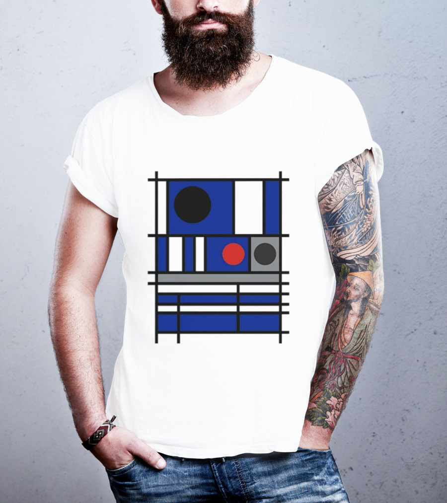 Geometric Shapes Blue Black Red Circles Squares Lines T-Shirt