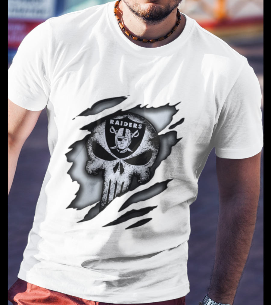 Las Vegas Raiders Punisher Skull NFL Rip Effect T-Shirt