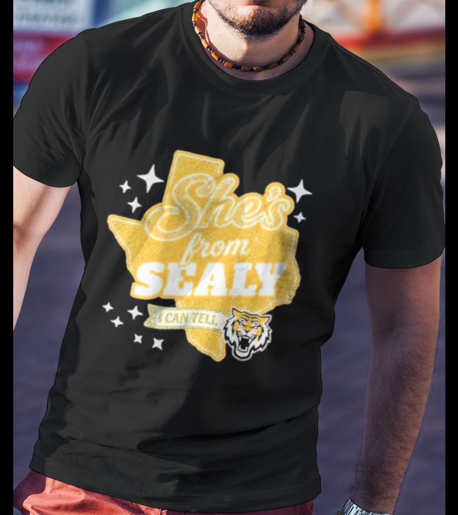 She's From Sealy Texas I Can Tell With Tiger Emblem And Stars T-Shirt