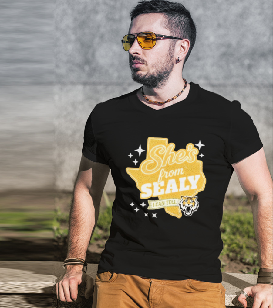 She's From Sealy Texas I Can Tell With Tiger Emblem And Stars T-Shirt