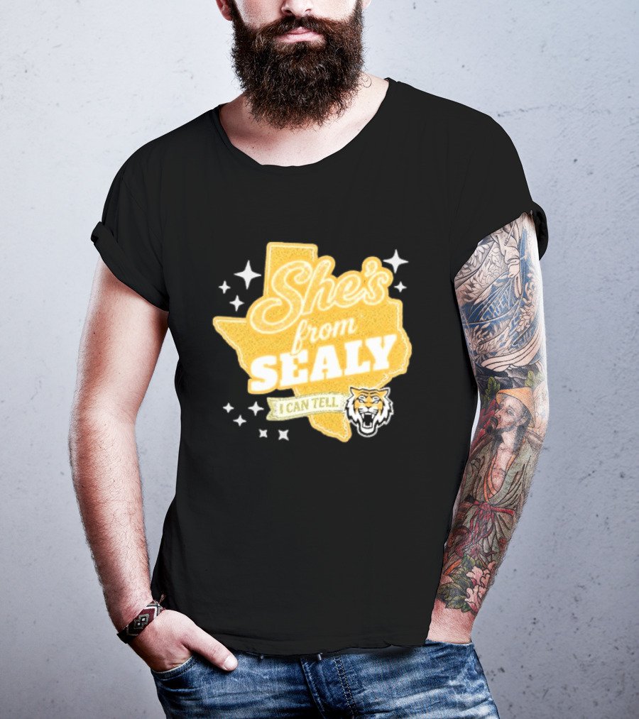 She's From Sealy Texas I Can Tell With Tiger Emblem And Stars T-Shirt