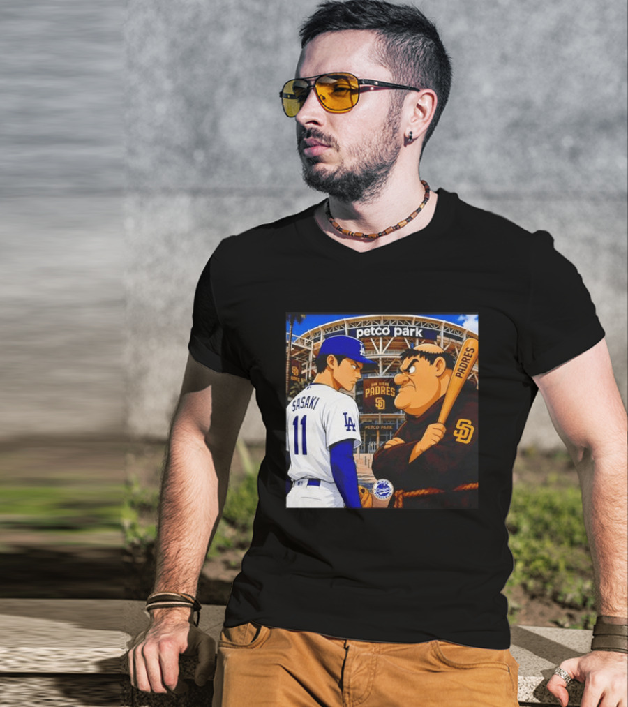 Petco Park Los Angeles Dodgers Sasaki San Diego Padres Anime Style Showdown T-Shirt
