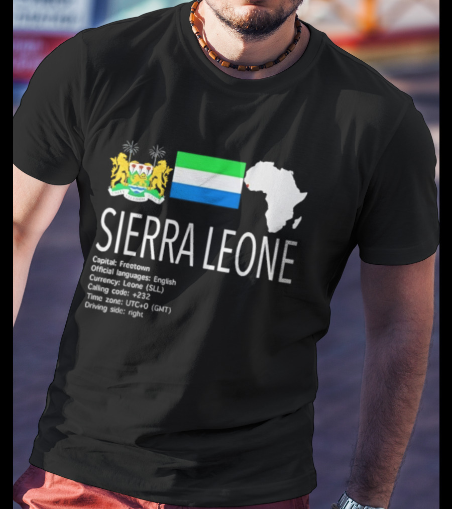 Sierra Leone Flag Map African Continent Geography Facts Creole Language GMT Time Zone Stats T-Shirt