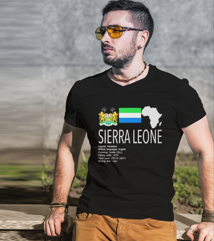 Sierra Leone Flag Map African Continent Geography Facts Creole Language GMT Time Zone Stats T-Shirt