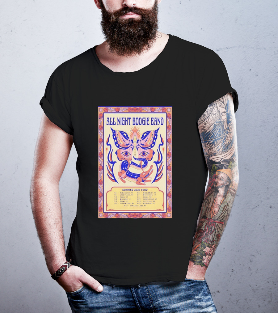 All Night Boogie Band 2026 Summer Tour Wilmington Washington Lake Placid Woodstock Hamden Catskill Saranac Lake T-Shirt