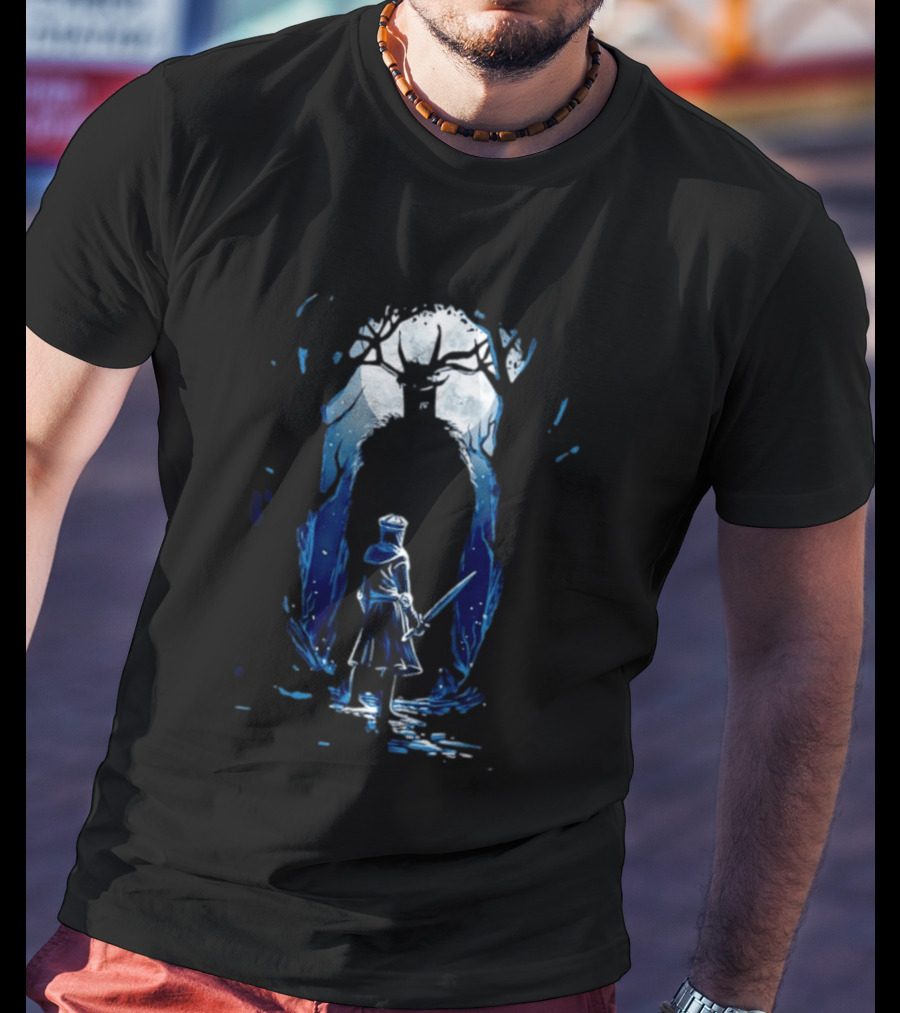 Black Knight Versus Leshen Encounter Fantasy Witcher Gaming Folklore T-Shirt