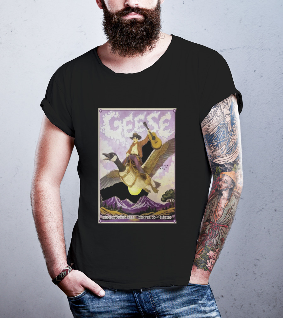 Geese Summit Music Hall Denver CO 6.25.26 Tour Cowboy Riding Goose Guitar T-Shirt