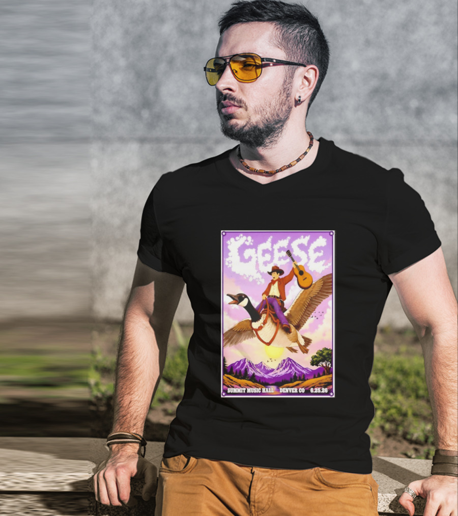 Geese Summit Music Hall Denver CO June 25th 2026 Cowboy Riding Goose With Guitar T-Shirt