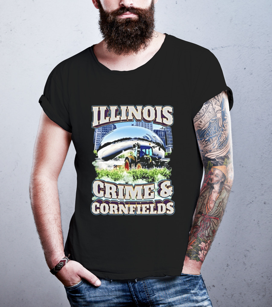 Illinois Crime And Cornfields Chicago Bean Tractor Scene T-Shirt