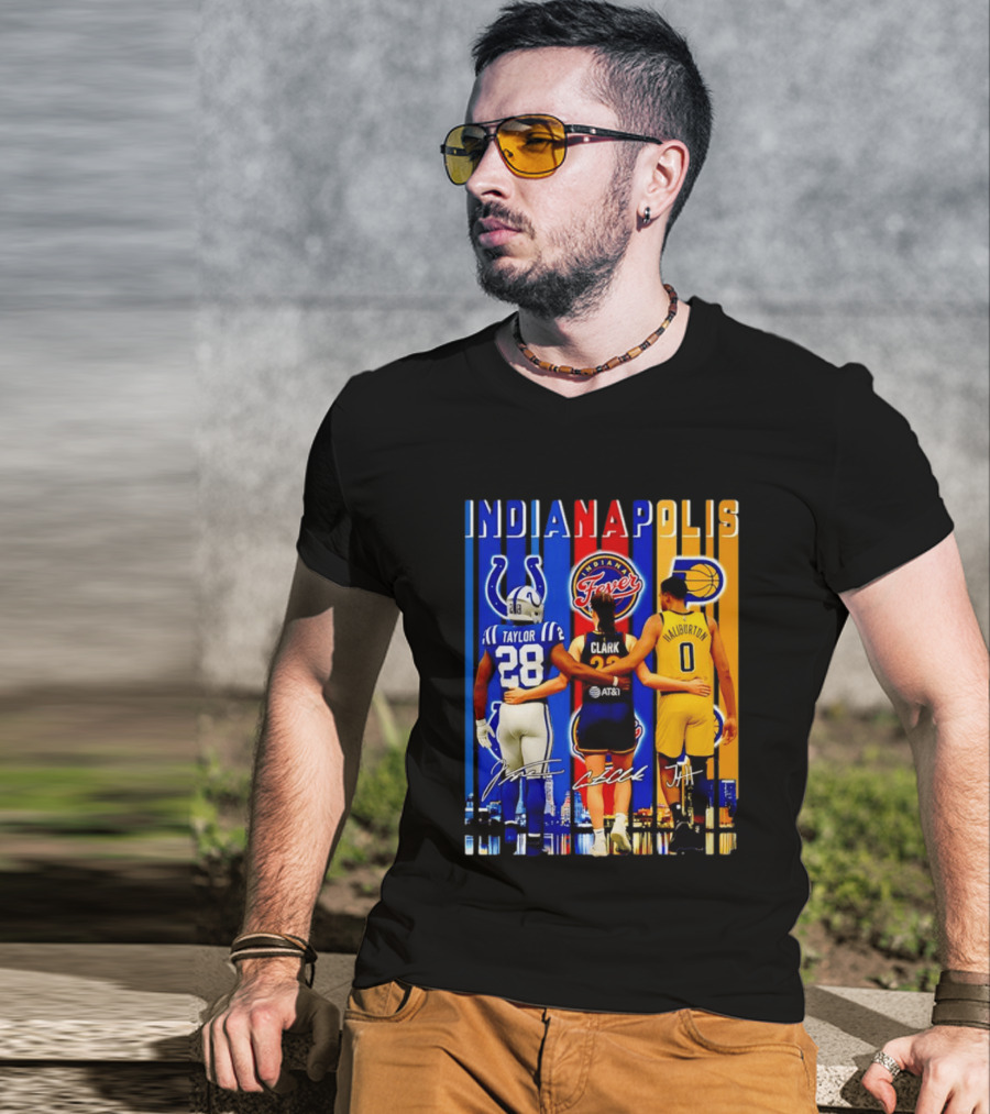 Indianapolis Colts Fever Pacers Jonathan Taylor Caitlin Clark Tyrese Haliburton T-Shirt