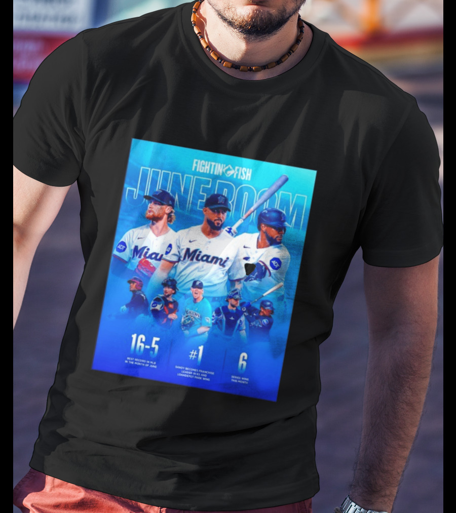 Fighting Fish Miami June Boom Sandy Alcantara Franchise Record T-Shirt