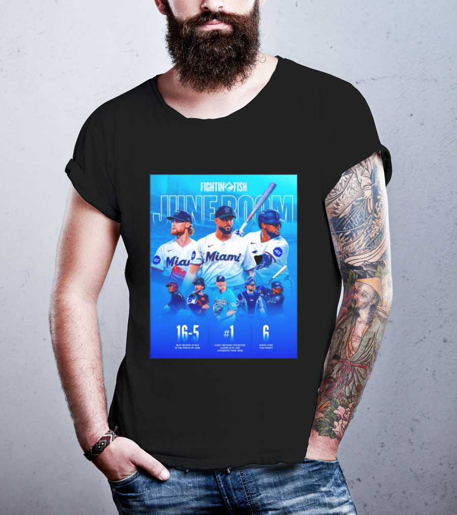 Fighting Fish Miami June Boom Sandy Alcantara Franchise Record T-Shirt