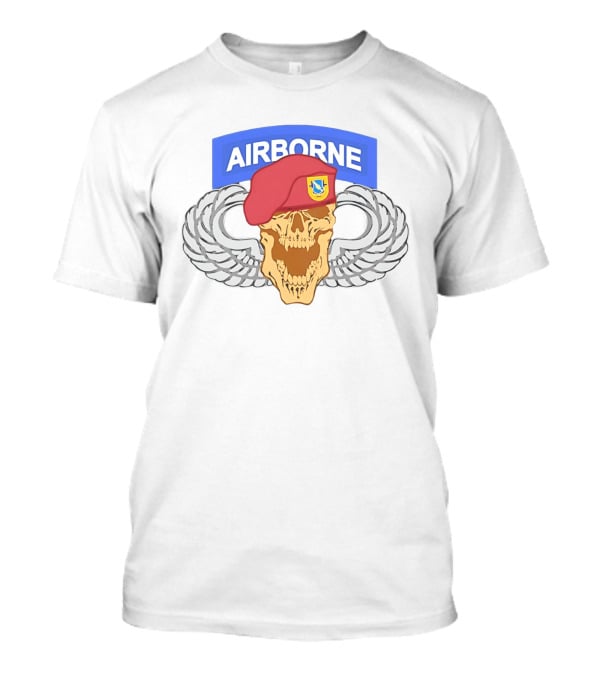 Airborne Skull Maroon Beret Parachutist Wings T-Shirt