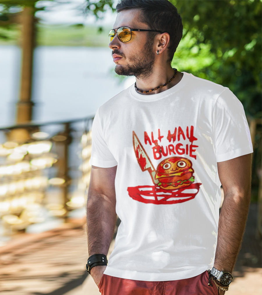 All Hail Burgie Creepy Cute Hamburger Knife Blood Image T-Shirt