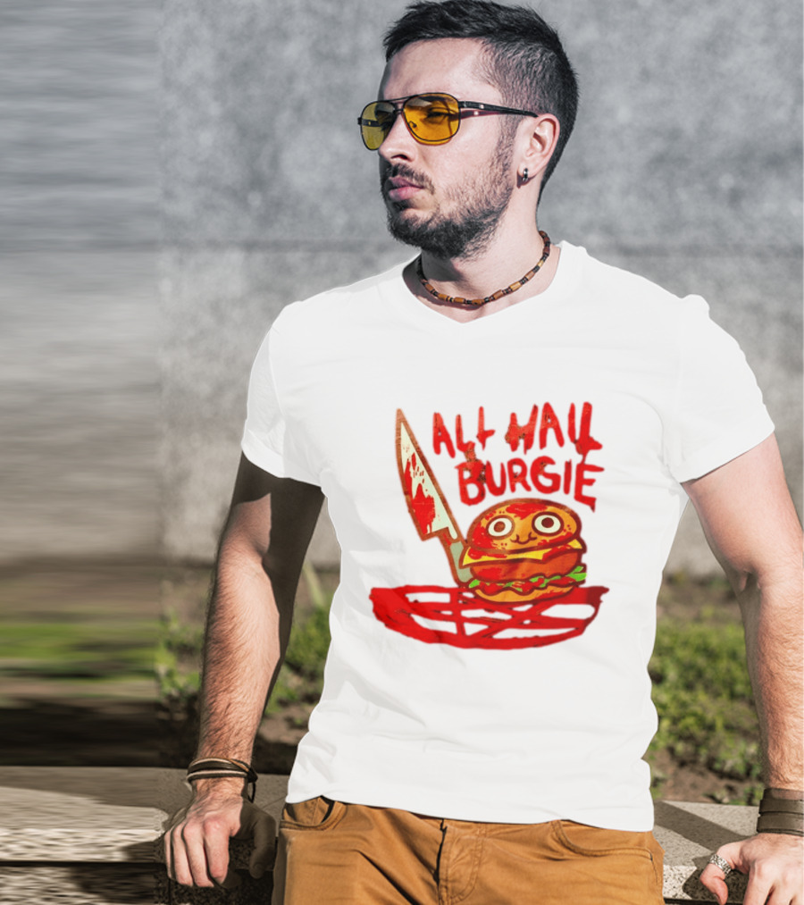 All Hail Burgie Creepy Cute Hamburger Knife Blood Image T-Shirt
