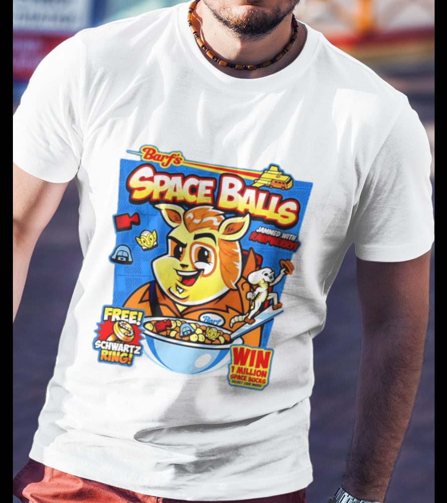 Barf Space Balls Cereal Box Jammed With Raspberry Free Schwartz Ring Win 1 Million Space Bucks T-Shirt