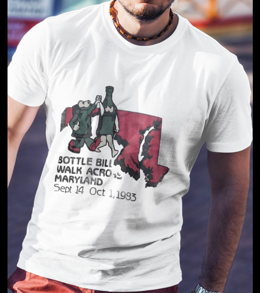 Bottle Bill Walk Across Maryland Sept 14 Oct 1 1983 Map And Cartoon Figures T-Shirt