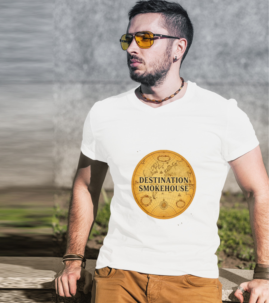 Destination Smokehouse No Teeth For This Meat Vintage Map T-Shirt